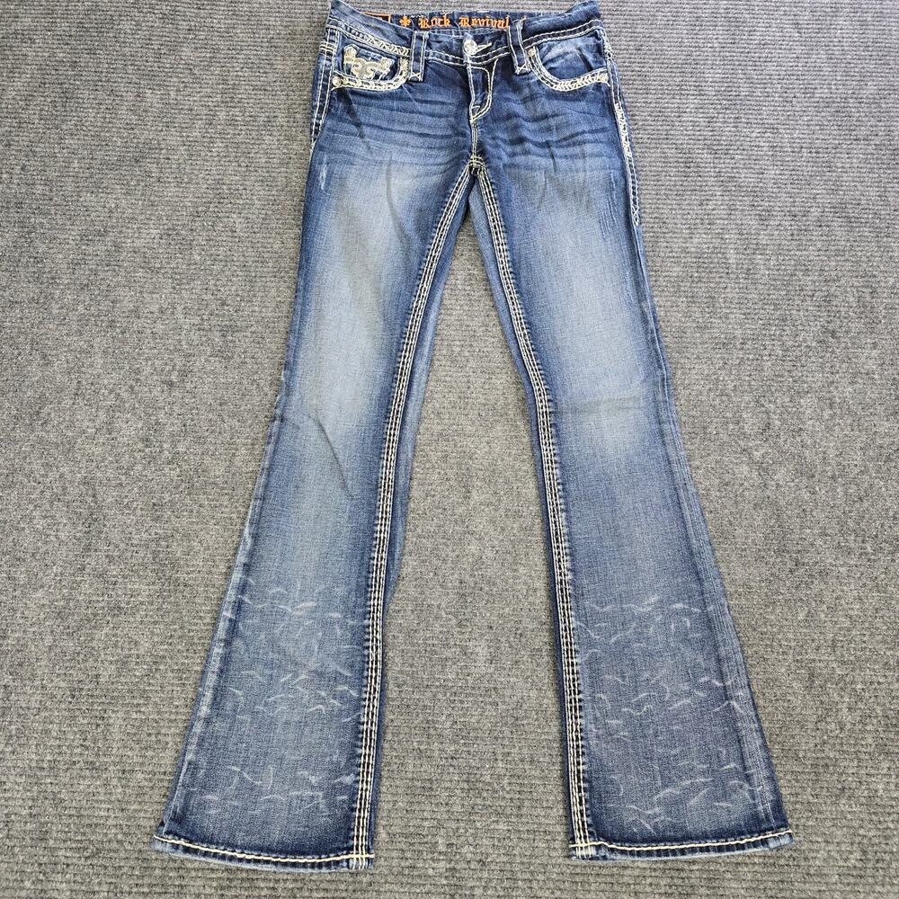 Rock Revival Raizel Easy Boot Jeans Womens 25x33 Blue Thick Stitch
